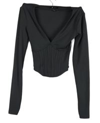 Dámské tmavošedé žebrované crop triko Amisu 