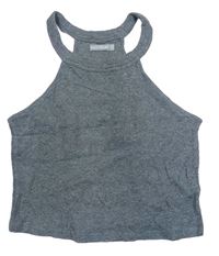 Šedý žebrovaný crop top