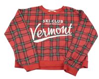 Červeno-barevná kostkovaná crop mikina s nápisem H&M