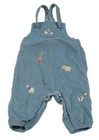 Modré žebrované sametové laclové kalhoty se zvířátky Little nutmeg