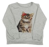 Bílo-šedá melírovaná mikina s kočkou C&A