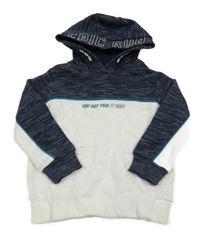 Tmavomodro-bílá melírovaná mikina s nápisem a kapucí C&A