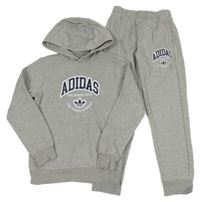 2set- Světlešedá mikina s logem a kapucí+ tepláky Adidas