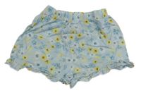 Světlemodré květinové plátěné kraťasy TU
