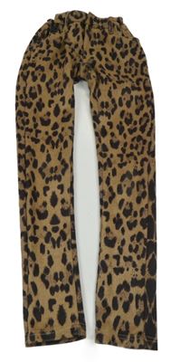 Béžové semišové slim kalhoty s leopardím vzorem 