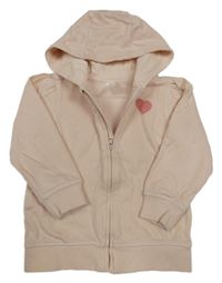 Světlerůžová propínací mikina s kapucí a srdíčkem H&M