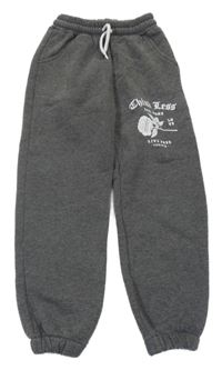 Šedé melírované teplé tepláky s růží Fulla moda