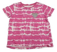 Růžovo-bílé batikované tričko se srdíčkem zn. Primark