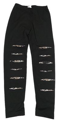 Černé legíny s pruhy s leopardím vzorem 