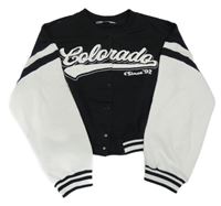 Černo-bílá baseballová crop mikina s nápisem H&M