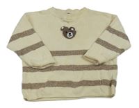 Smetanovo-hnědý pruhovaný svetr s medvědem Next