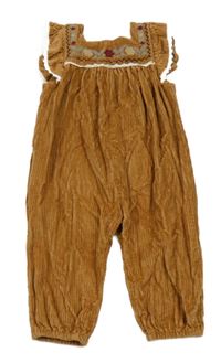 Hnědý laclový manšestrový kalhotový overal s výšivkami Zara