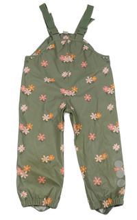 Khaki nepromokavé laclové kalhoty s kytičkami Topolino