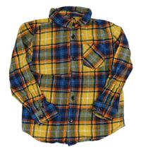 Žluto-modro-oranžová kostkovaná flanelová košile Primark 