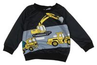 Černo-šedá mikina s bagrem 