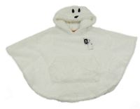 Bílé chlupaté pončo s kapucí - duch 