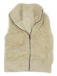 Smetanová kožešinovo/pletená propínací vesta GAP