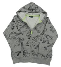 Šedá melírovaná propínací mikina s dinosaury a kapucí Blue Seven
