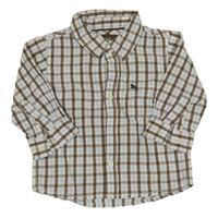 Bílo-světlemodro-hnědá kostkovaná košile s výšivkou H&M