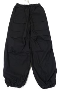 Nové - Černé plátěné široké cuff kalhoty s kapsami H&M