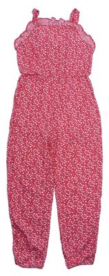 Růžový kytičkovaný kalhotový letní overal Primark 