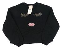 Černá crop mikina s obličejem Lipsy London