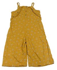 Okrový culottes overal s kytičkami a volánky F&F