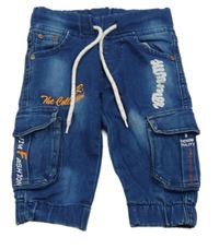 Tmavomodré cargo cuff rifle s nápisem 