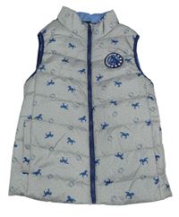 Šedo-modrá funkční šusťáková prošívaná zateplená jezdecká vesta s koníky Crane