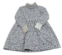 Šedé teplákové šaty s kytičkami a rolákem 