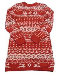 Červeno-bílé vzorované svetrové šaty Shein