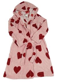 Světlerůžový chlupatý župan se srdíčky a kapucí H&M