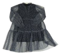 Šedé síťované šaty s kytičkami Zara