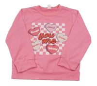 Růžová mikina se srdíčky a nápisem 