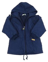 Tmavomodrá plátěná prošívaná zateplená parka s kapucí