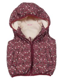 Vínová šusťáková zateplená vesta se zvířátky a kapucí