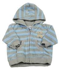 Světlemodro-šedá pruhovaná fleecová propínací mikina s pejskem a kapucí Next