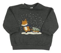 Tmavošedá oversize mikina s liškou H&M