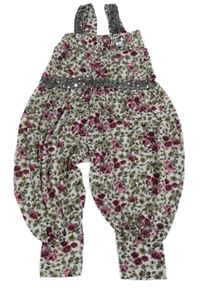 Bílý turecký kalhotový květovaný overal s flitry 