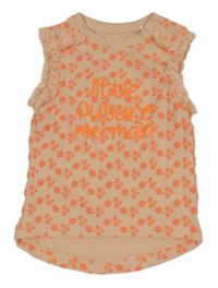 Oranžový kytičkovaný top s nápisem Topomini
