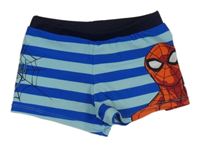 Modro-světlemodré pruhované nohavičkové plavky se Spider-manem