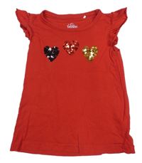 Červené tričko se srdíčky z flitrů Topolino