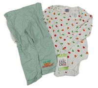 Nové - Bílé body s jablíčky + khaki tepláky 