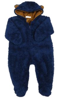 Tmavomodrá chlupatá zateplená kombinéza s kapucí Ergee