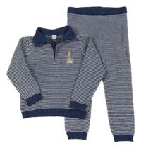 2set - Tmavomodro-bílý pruhovaný svetr Peter Rabbit + pletené kalhoty M&S