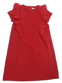 Červené žebrované šaty se žoržetovými volánky s puntíky Next