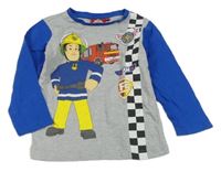 Šedo-cobaltově modré melírované pyžamové triko s Požárníkem Samem