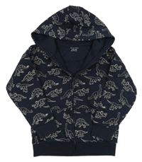 Tmavomodrá propínací mikina s dinosaury a kapucí zn. PRIMARK
