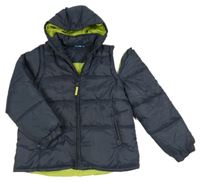 Tmavomodrá prošívaná šusťáková zimní bunda s odepínacími rukávy a kapucí muddy puddles