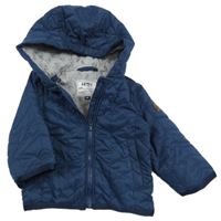 Tmavomodrá prošívaná šusťáková zateplená bunda s kapucí 